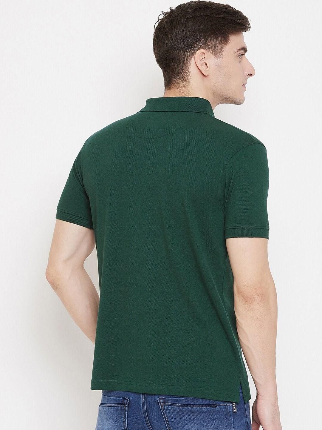 Men’s Cotton Blend Polo T-Shirt – Solid Bottle Green, Half Sleeves