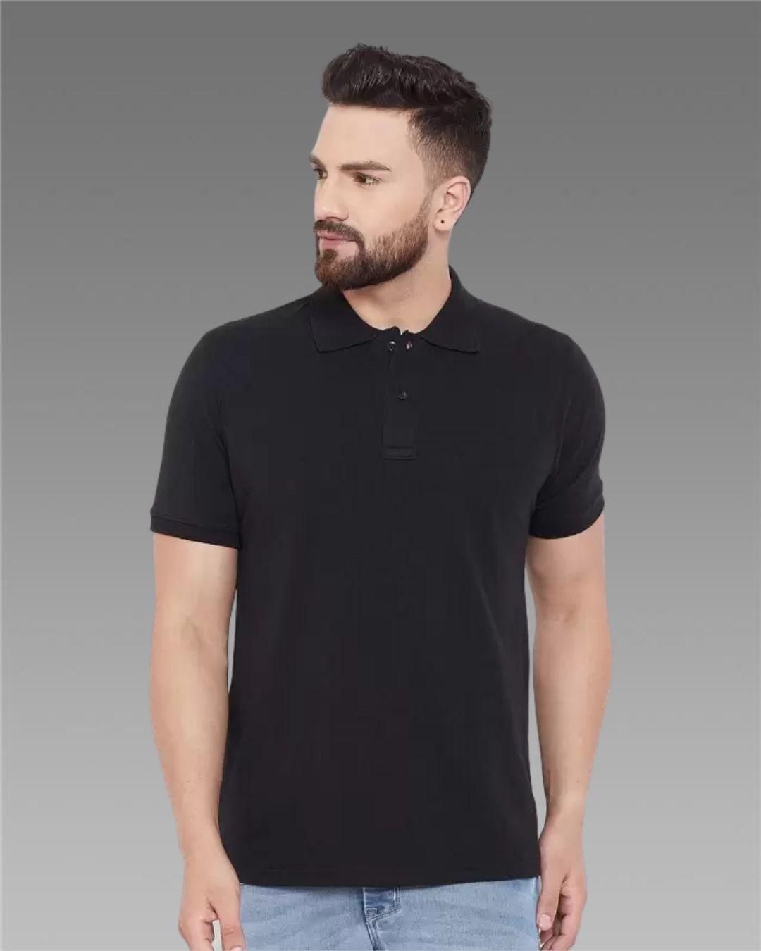 Men’s Solid Black Polo T-Shirt – Cotton Blend, Half Sleeves - UrbanZelvia