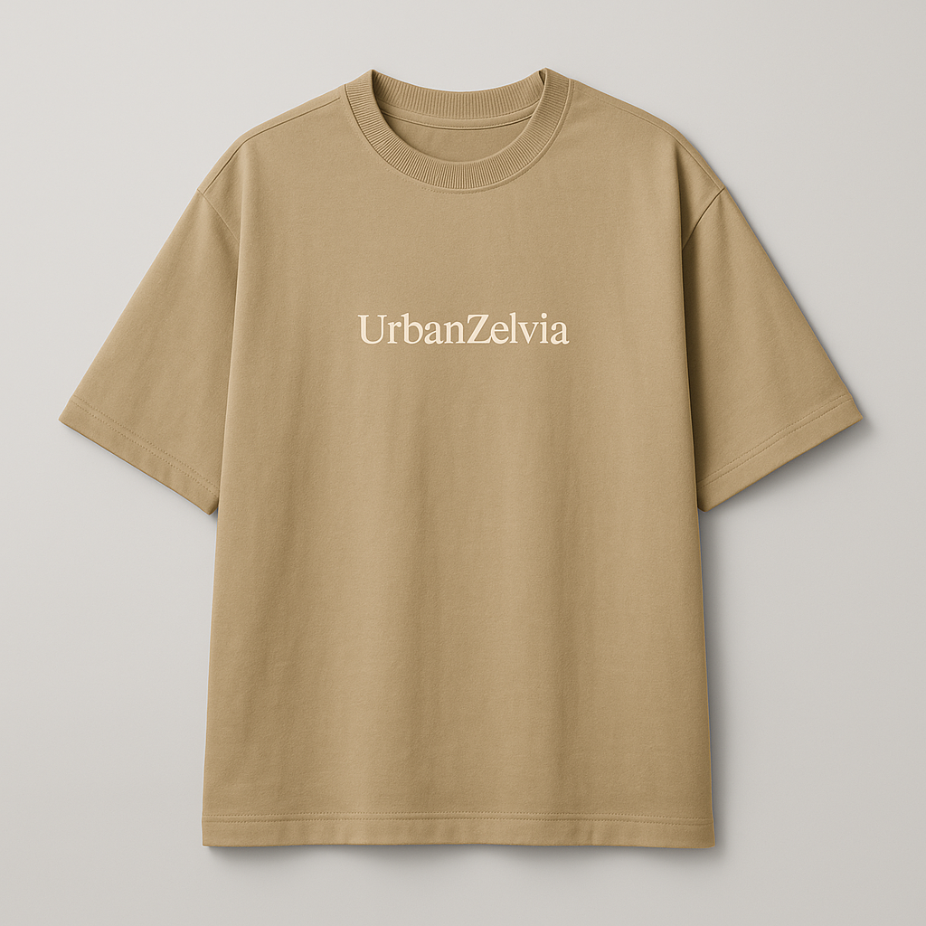 UrbanZelvia Oversized T-Shirt – Beige | 240 GSM | 100% Cotton | Unisex Streetwear - UrbanZelvia